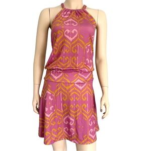prAna Avore Pink Batik Cross Back Halter Dress Womens XS Built-in Bra